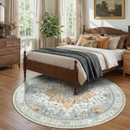 Area Rugs 8ft Washable Non-Slip, Floral Vintage Distress Print Pattern Medallion Carpet for Living Room Bedroom Dining Room, Light Yellow Carbon Grey Orange