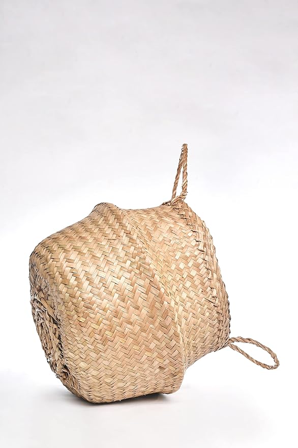Seagrass Belly Basket (Size: 14x14x13 inches, Color: Yellow Natural - Set of 2) Laundry, Picnic - Plant Pots Cover Indoor Home Decor - Hand Woven Straw Beach Bag with Handles…