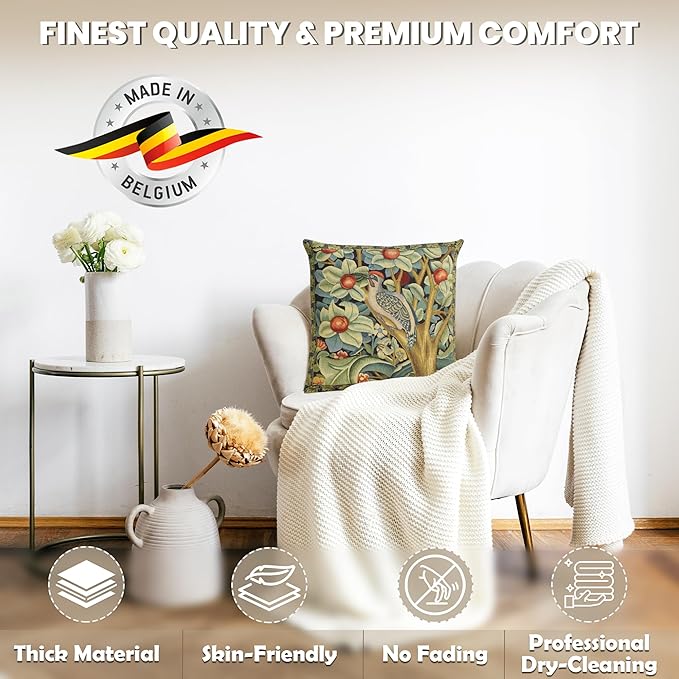Charlotte Home Furnishings Throw Pillow Covers Decorative Boho Pillow Covers for Couch Living Room Black Woodpecker Square Cushion Cases 18x18 in European Cotton Jacquard Woven Cozy Bedroom Decor
