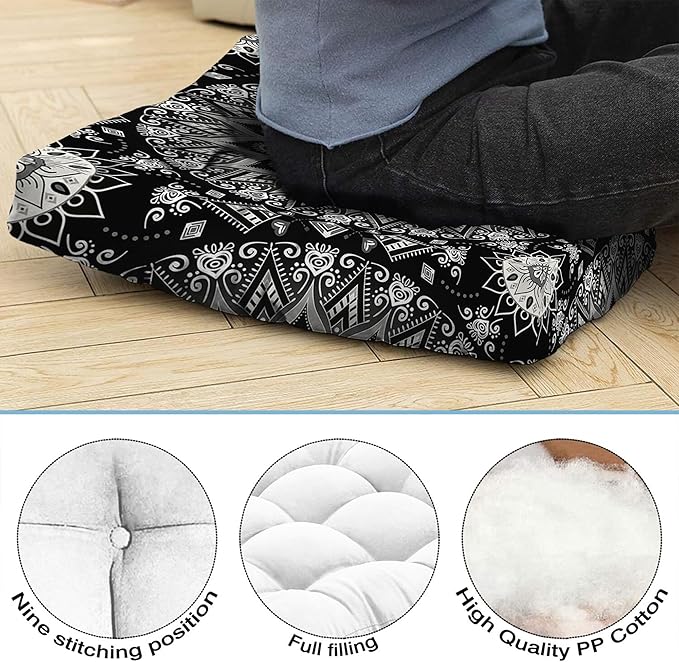 Mandala Meditation Cushion, Boho Meditation Mat, Meditation Pillows for Sitting on Floor, Cushions for Sitting in Home and Outdoor, Square Floor Pillow Cushion Seating for Yoga Accessories 22'' X 22''