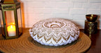 32" Gold Mandala Barmeri Large Floor Pillow Cover Cushion Meditation Seating Ottoman Throw Cover Hippie Decorative Zipped Bohemian Pouf Ottoman Poufs, Pom Pom Pillow Cases (White Gold, 32" Round)