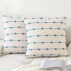 Boho Throw Pillow Covers 18x18 Set of 2 Modern Farmhouse Decorative Cushion Case Tufted Linen Square Pillows Cover Neutral Pillow Cases Accent Pillowcase for Sofa,Couch,Bed,Beige and Blue