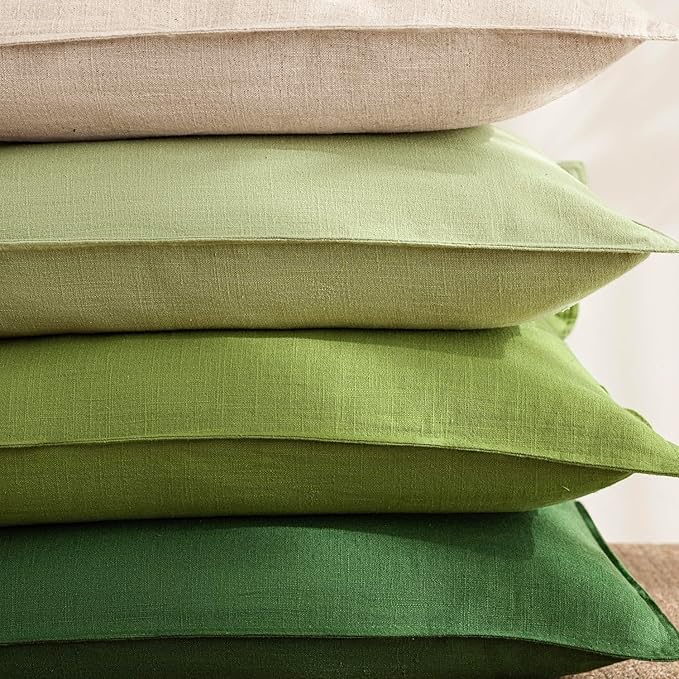 Foindtower Pack of 2, Decorative Linen Soild Throw Pillow Covers Soft Accent Euro Cushion Case Boho Farmhouse Pillowcase for Chair Couch Sofa Bedroom Living Room Home Decor 24 x 24 Inch Forest Green