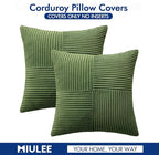 MIULEE Moss Green Decorative Throw Pillow Covers 16x16 Inch for Couch Bed Sofa Spring Decor Pack of 2 Boho Farmhouse Throw Pillows Soft Cross Corduroy Patchwork Textured Cushion Cases