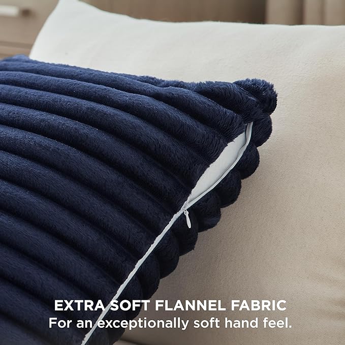 Bedsure Double-Side Striped Throw Pillow Covers 18x18 Set of 2, Spring Fluffy Blue Soft Decorative Pillow Covers, Home Decor for Couch Sofa Living Room Bedroom