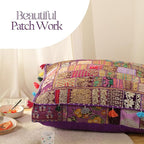 THE ART BOX Cotton Patchwork Vintage Boho Embroidered Floor Pillows & Cushion Cover Dog Pouf Seating Pouf Meditation Pillow Pet Bedding Cat Bed Boho Home Décor (35x35 Inches, Cover Only)