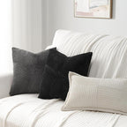 Topfinel 24x24 inches Black Euro Pillow Shams Set of 2 Corduroy Decorative Throw Pillow Covers for Bedroom Living Room, Windmill Textured Striped Patchwork Couch Pillow Covers 60x60 cm