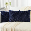decorUhome Cozy Textured Throw Pillow Covers 12x20 Inch Set of 2, Soft Plush Faux Wool Navy Blue Accent Couch Pillow Covers for Modern Farmhouse Sofa Bed Living Room
