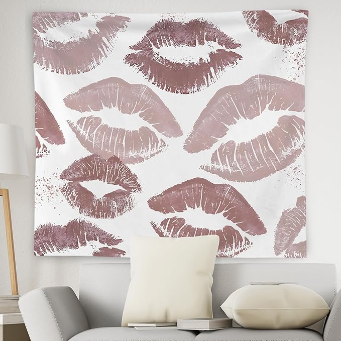 WNAGT Trendy Black and White Kiss Lips Tapestry Wall Hanging, Funky Makeup Wall Decor, Fashion Aesthetic Wall Blanket Decor for Girls Room College Dorm Makeup Room Beauty Room, 50x60 Inch