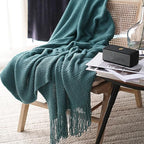 LOMAO Knitted Throw Blanket with Tassels Bubble Textured Lightweight Throws for Couch Cover Home Decor (Teal, 60x80)