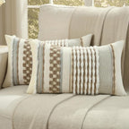 FUTEI Coffee Accent Throw Pillow Covers Set of 2, 12x20 Inch Plush Tufted Striped Textured Decorative Pillow Cases for Farmhouse Boho Couch Decor