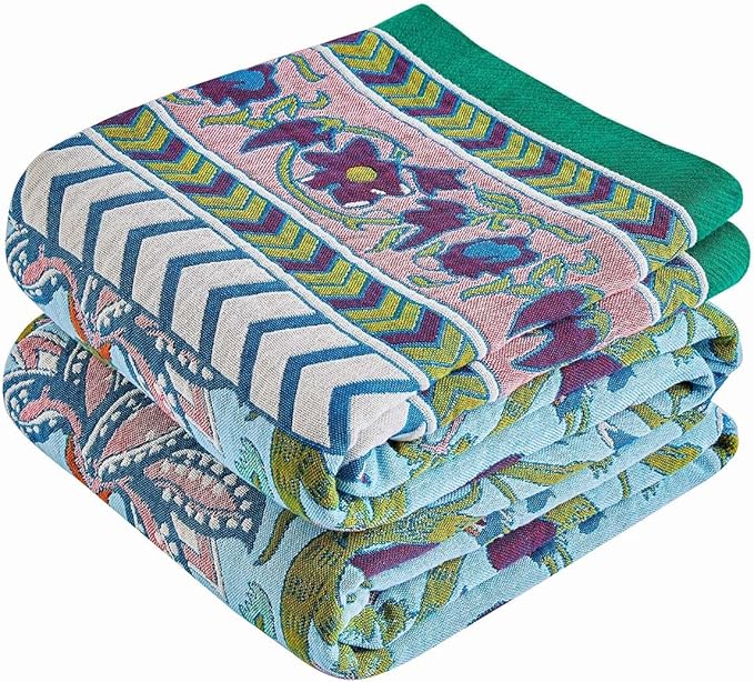 Boho Throw Blanket 100% Cotton Muslin Woven Blanket Bohemian Bed Throws Vintage Rustic Farmhouse Decor Reversible Bed Blanket Quilt for All Seasons（Blue 50"x60"）