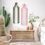 LB 2Pc Boho Macrame Wall Hanging Modern Aesthetic Wall Decor Pink and Green Hand Woven Cotton Macrame Wall Art with Wood beads Boho Tapestry for Home, Bedroom, Living Room