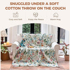 Boho Throw Blanket for Bed Cotton Spring Blankets for Bedroom Living Room Twin All Season Lightweight Floral Embroidery Quilt for Couch Sofa Chair 60"x80"