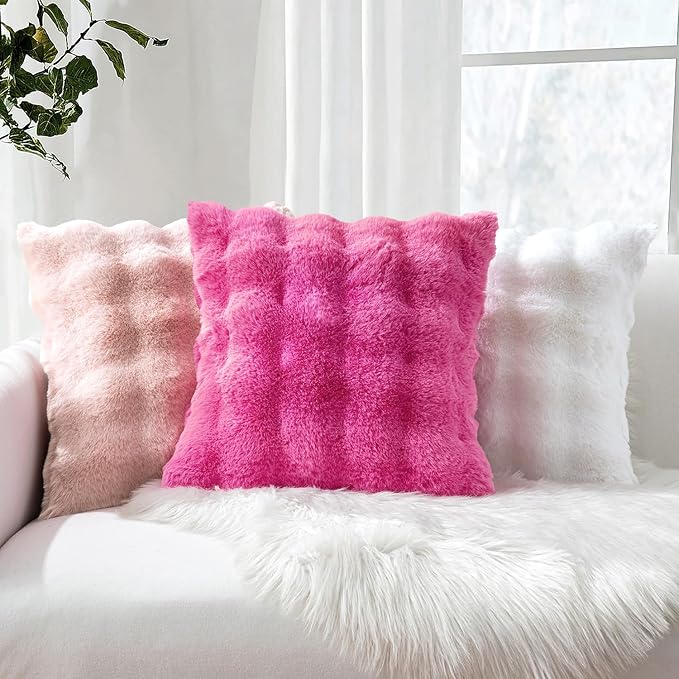 MIULEE Faux Fur Pillow Covers Thick Soft Plush Throw Pillows Luxury Spring Valentines Day Home Decor for Couch Bed Bedroom Living Room Sofa,20x20 Inch Pack of 2 Hot Pink