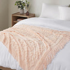 Madison Park 100% Cotton Tufted Chenille Design With Fringe Tassel Luxury Elegant Chic Lightweight, Breathable Cover, Luxe Cottage Room Décor Summer Blanket, 50" x 60", Blush