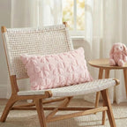 AVOIN colorlife Pink Spring Bow Throw Pillow Covers Set of 2, 12 x 20 Inch Coquette Aesthetic Room Decor Soft Plush Faux Fur Cushion Case for Girls Room