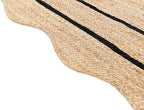 Wave Scalloped Natural Jute Rug Boho Jute Rug Entryway Runner Rug Farmhouse Scallop Rug, Black (2'6"x12')