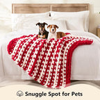 L'AGRATY Chunky Knit Blanket Throw - Soft Chunky Throw Blanket 40x50: 100% Hand Kintted Chenile Crochet Throw Blanket for Couch - Large Cable Knit Chunky Blanket for Home Decor(Red and White)