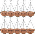 LaLaGreen Hanging Baskets (8 Inch, 10 Pack) Small Hanging Planter with Coco Liner Round Flower Pots, Black Outdoor Planters Basket Metal Wire Holder Hook Deck Porch Modern Garden Balcony Decorations