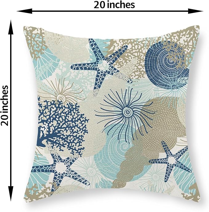 Nautical Coastal Pillow Covers 20x20 Set of 2 Beach Themed Ocean Throw Pillows Summer Starfish Seashell Decorations Pillowcase Linen Outdoor Decor Farmhouse Cushion Case for Home Bedroom