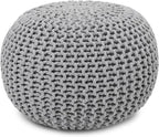 REDEARTH · Round Boho Pouf Ottoman - Cable Knitted Cord Boho Pouffe - Stuffed Poof Accent Beanbag Footrest for Living Room - Nursery - Bedroom - Covered Patio - Study Nook (19.5"x19.5"x14") - Gray