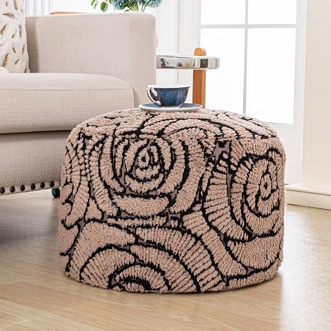 Asuprui Fluffy Flower Pouf Ottoman Cover Only – 20"x14" Round Plush Fuzzy Pouf Shell for Footrest, Stool or Floor Seat, Soft Removable Home Decor (No Insert Included) (Coffee)