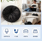 Round Throw Pillows Decorative Pleated Throw Pillows 15'' Diameter Accent Pumpkin Boho Chair Cushion for Couch Sofa Home Decoration(Black,1 Pcs)