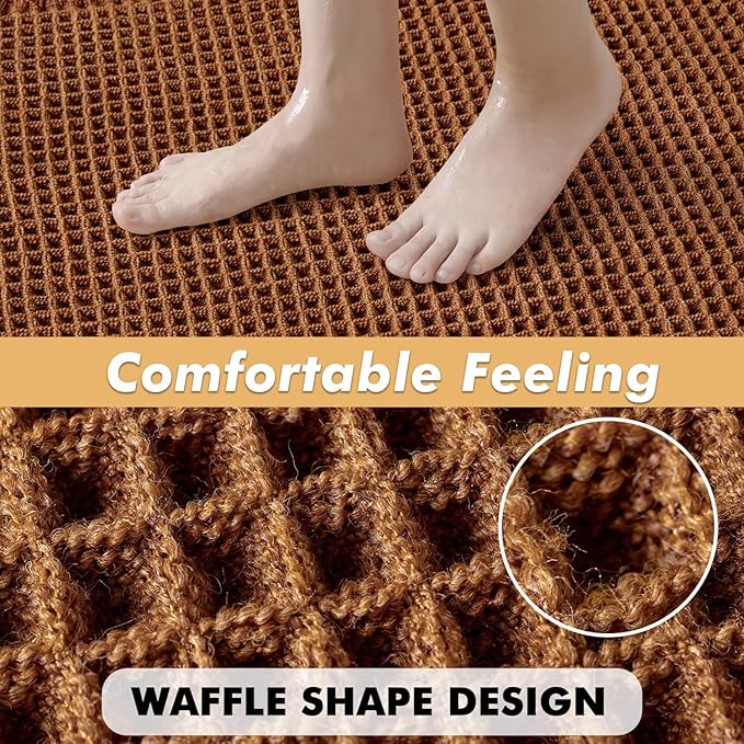 MIULEE Set of 2 Waffle Bathroom Rugs, Fall Boho Bath Rugs Non Slip Washable, Super Absorbent Bath Mats, Ultra Soft Rubber Backed Shower Mats for Bathroom Floor, Tub and Shower, Terracotta, 20x32 Inch