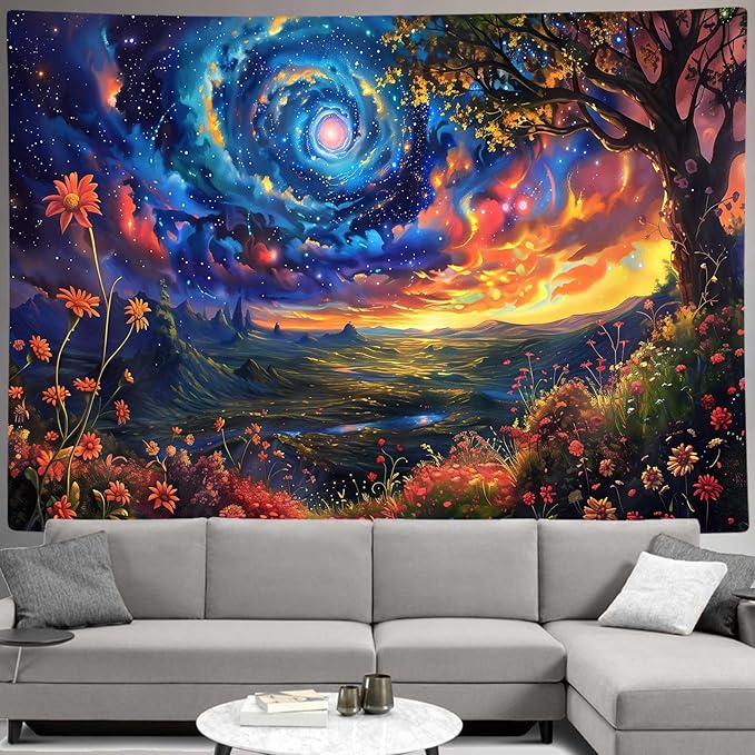 MCKTOM Galaxy Space Tapestry Trippy Mountain Starry Sky Misty Forest Fantasy Landscape Tapestry Wall Hanging for Bedroom Aesthetic Living Room Home Decor 80X60 Inches