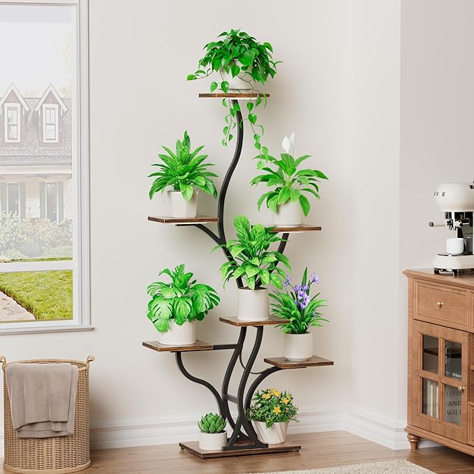 Plant Stand Indoor with Grow Lights - 59" Tall Plant Shelf Indoor, 7 Tiered Corner Plant Stands for Pots Plants Multiple, Metal Large Flower Holder Display Rack for Living Room, Home Decor Patio