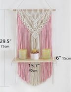Macrame Wall Hanging Shelf Pink Floating Shelves Rope Shelf for Hanging Plants Pink Boho Decor for Bedroom Living Room, Gift for Housewarming, 1 Tier