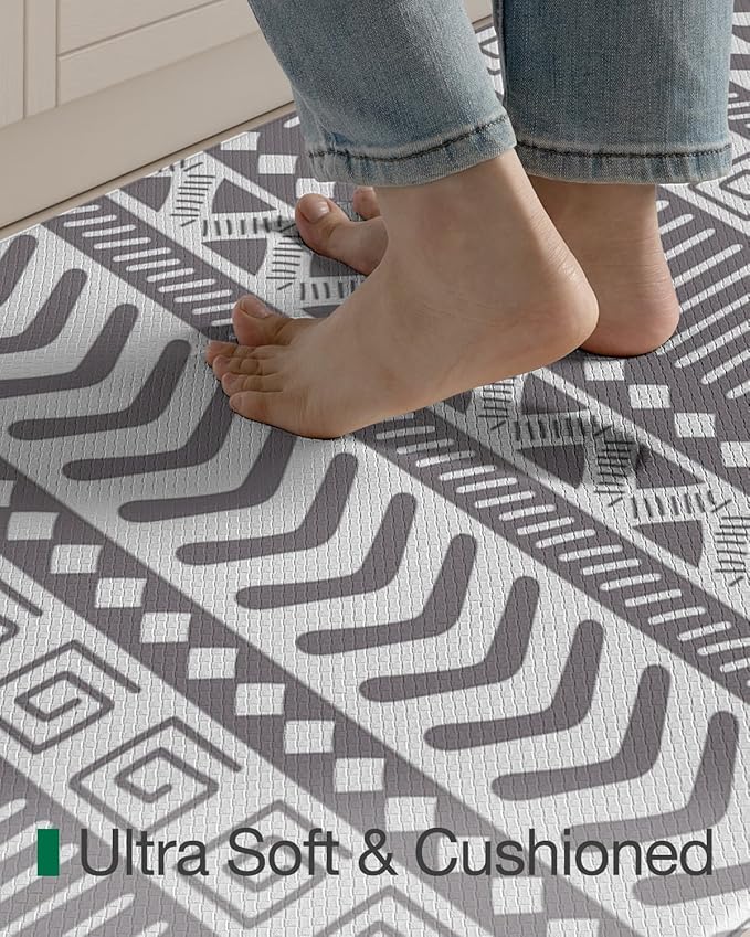 LUMI Anti Fatigue Kitchen Cushioned Mat for Floor, Padded Waterproof Runner for Standing, Stain Resistant Comfort Rugs for Home, Sink, Laundry, 24x87