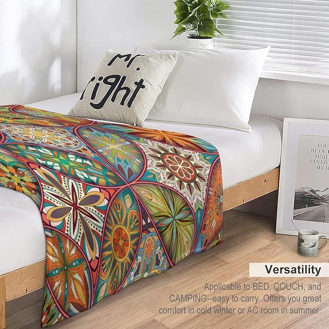 Boho Floral Throw Blanket Colorful Mandala Bohemian Indian Hippie Vintage Blanket for Sofa Bed Couch Chair or Dorm 30"x40"