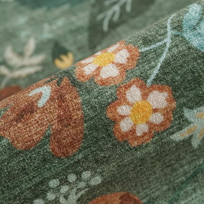 Washable 2x8 Hallway Runner Rug: Water-Resistant Kitchen Rug Soft Bedroom Carpet Non-Slip Indoor Hardwood Floor Mat for Entryway Bathroom Dining Room Boho Decorative Home Decor(2x8, Floral/Green)