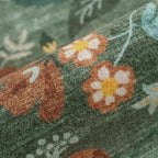 Floral Square Area Rug for Family: Washable 5x5 Scalloped Carpet for Living Room Bedroom Soft Water Resistant Floor Mat with Non Slip Backing for Kitchen Nursery Farmhouse Home Decor(5x5,Floral/Green)