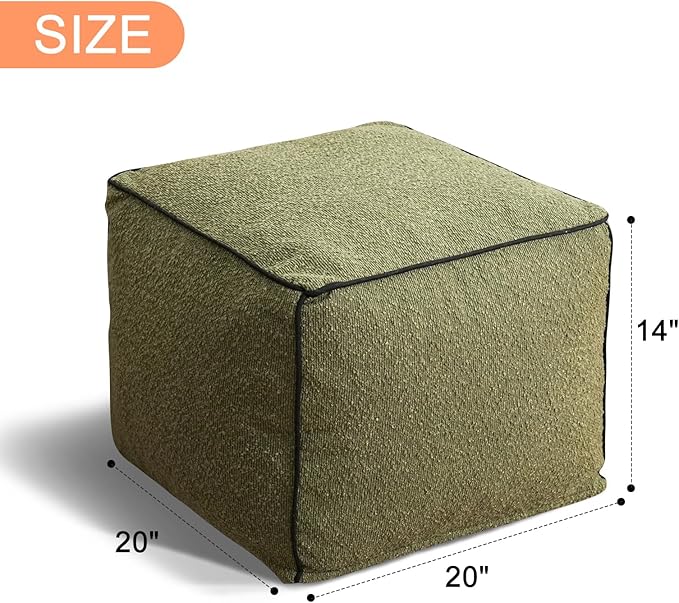 Pouf Ottoman Stuffed Modern Foam Filled Foot Rest Poufs for Living Room Chair Decorative 20 X 15 Inches Boho Relax Stool Floor Poufs Foot Rest for Living Room,Green