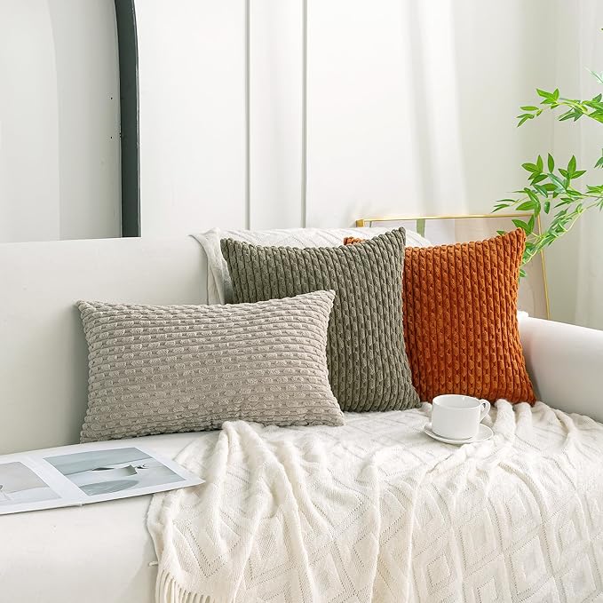 Set of 4 Burnt Orange Decorative Throw Pillow Covers 16x16 Inch Corduroy Pillow Covers for Bed Couch Sofa Living Room Soft Square Cushion Cases