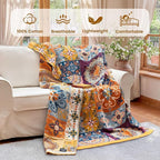 MSGKV Boho Throw Blanket for Bed 90"x90" 100% Cotton Blanket Spring Breathable Lightweight Queen Size Blankets Home Decor Muslin All Seasons