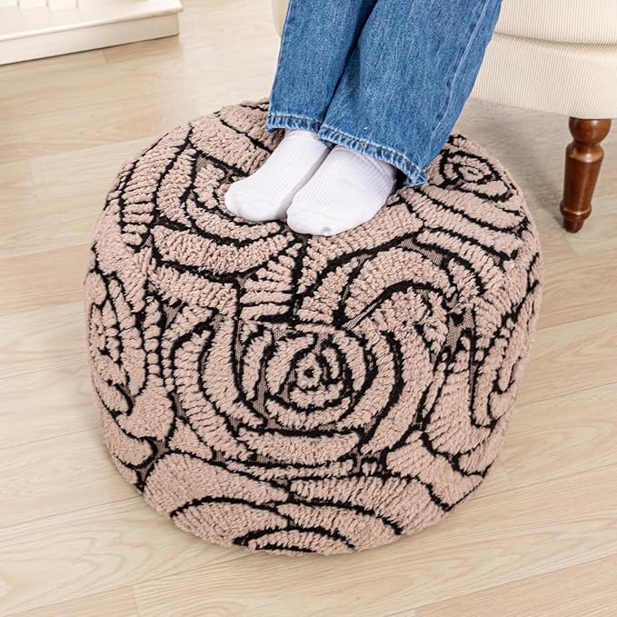 Asuprui Fluffy Flower Pouf Ottoman Cover Only – 20"x14" Round Plush Fuzzy Pouf Shell for Footrest, Stool or Floor Seat, Soft Removable Home Decor (No Insert Included) (Coffee)