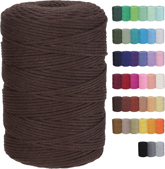 Cotton Macrame Cord 3mm 328yards Natural Colored Macrame Supplies, Soft Craft Cotton Rope for Plant Hanger Wall Hanger Dreamcatcher (Dark Brown)
