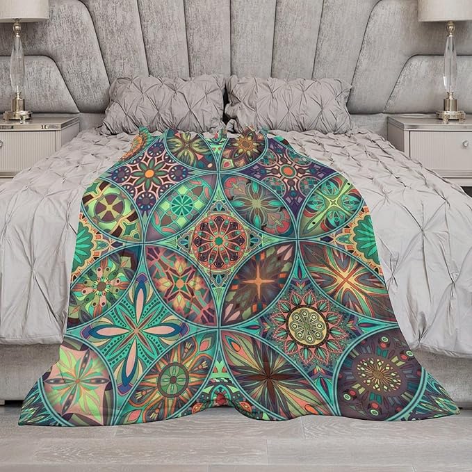 Vintage Mandala Throw Blanket Bohemian Boho Colorful Blanket for Sofa Bed Couch Chair Or Dorm 40"x50"