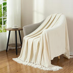 Chenille Throw Blanket for Couch with Tassels,60"X80" Soft Cozy Lightweight Knitted Boho Decorative Blankets for Bed and Sofa,Cream