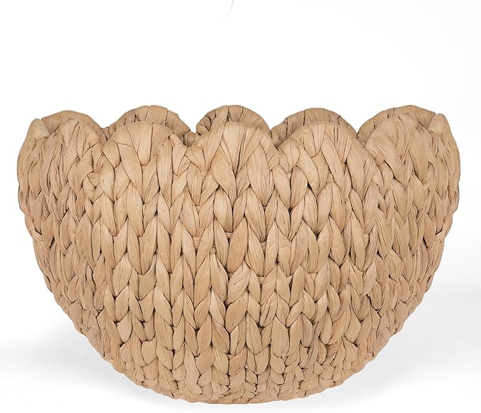 Wicker wall Basket, Scalloped Wall Basket Natural Water Hyacinth, Hanging Baskets for Organizing and Decor, Woven Storage Baskets for Door Mounted Entryway Flower Mail Plant Nursery