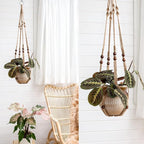 Mkono Macrame Plant Hangers Indoor Jute Hanging Planter Basket and Ceiling Hooks, Wood Beads Decorative Flower Pot Holder for Indoor Outdoor Boho Home Decor,Brown
