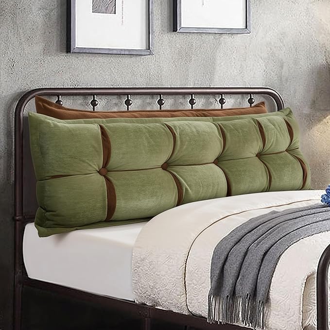 Johnear Headboard Backrest Set of 2 Pack Pillows for Daybed Couch Support Reading Pillows for Sitting in Bed Adult, Soft Chenille Green Wedge Pillow for Queen Bed Throw Pillow Bolster