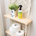 SnugLife 2 Tier Macrame Wall Hanging Shelf with Woven Rope - Boho Pine Wood Shelves for Plants, Bathroom, Kitchen