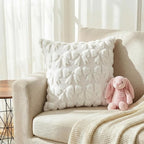 AVOIN colorlife Cream White Spring Bow Throw Pillow Covers Set of 2, 20 x 20 Inch Coquette Aesthetic Room Decor Soft Plush Faux Fur Cushion Case for Girls Room