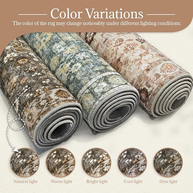 Washable Rugs for Living Room: 10x14 Area Rugs for Bedroom Ultral Soft Non-Slip Stain Resistant Vintage Boho Large Carpet for High-Traffic Dining Room - Farmhouse Decor