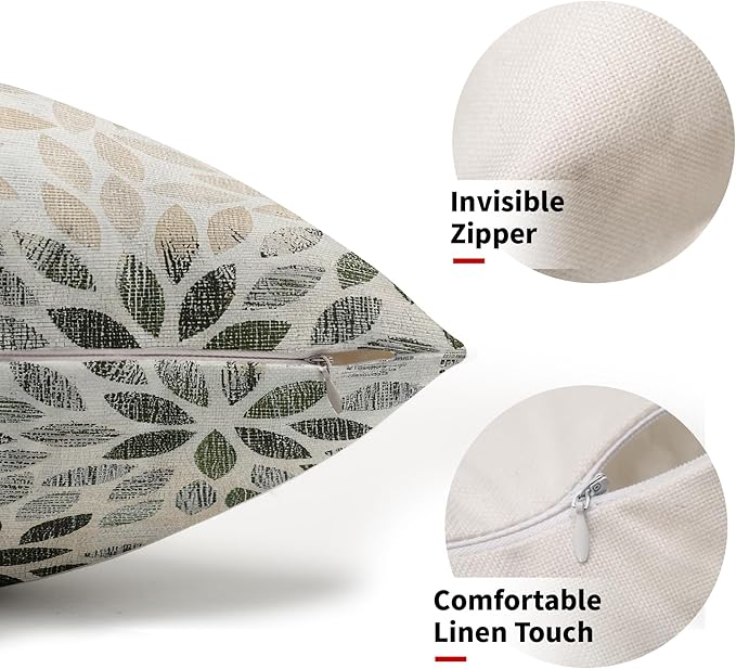 Kawani Olive Green Dahlia Lumbar Pillow Covers 12X20 Inch Rustic Geometric Flower Decorative Pillow Cases Set of 2 Beige Tan Gray Floral Throw Pillows for Cushion Sofa Couch Farmhouse Outdoor